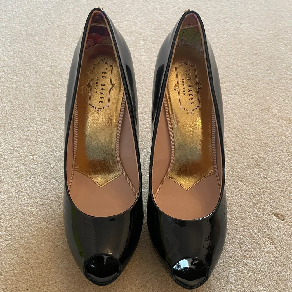 Ted Baker London Leather Peep Toe Pumps Black 9